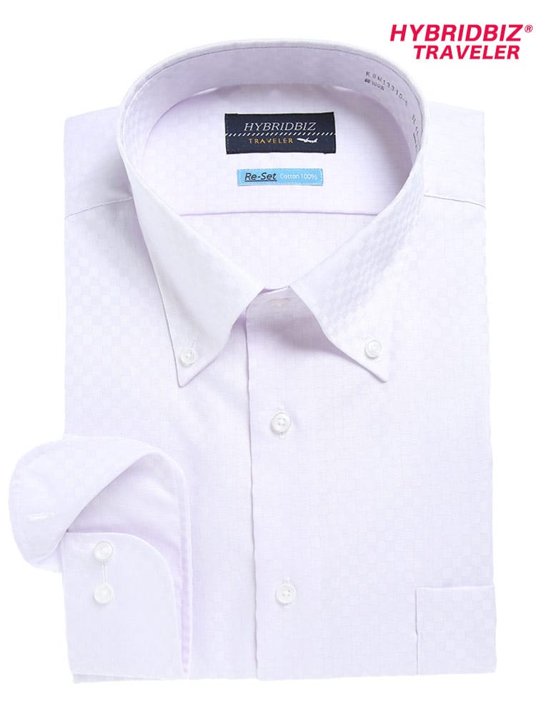 大きいサイズ メンズ HYBRIDBIZ (ハイブリッドビズ) 超形態安定 Re-Set 綿100％ ボタンダウン 長袖 ワイシャツ カッターシャツ RELAX BODY