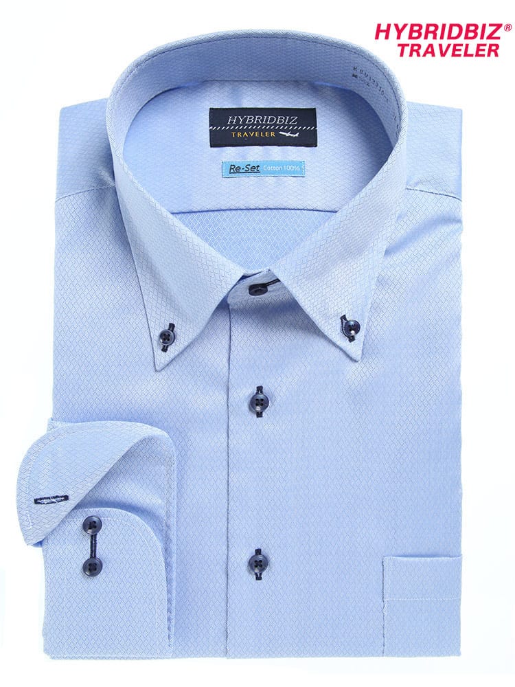大きいサイズ メンズ HYBRIDBIZ (ハイブリッドビズ) 超形態安定 Re-Set 綿100％ ボタンダウン 長袖 ワイシャツ カッターシャツ RELAX BODY
