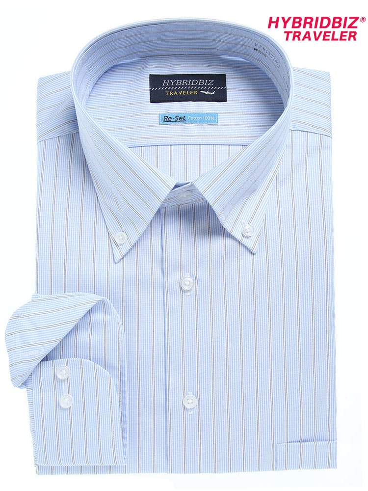 大きいサイズ メンズ HYBRIDBIZ (ハイブリッドビズ) 超形態安定 Re-Set 綿100％ ボタンダウン 長袖 ワイシャツ カッターシャツ RELAX BODY