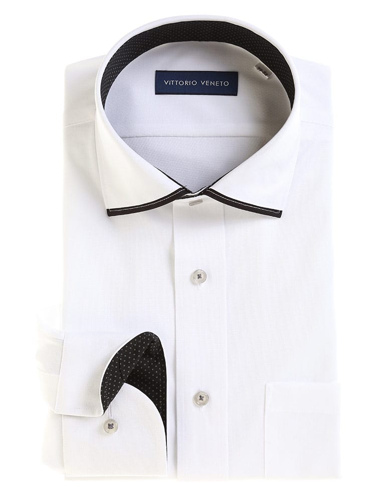 VITTORIO VENETO (ヴィットリオヴェネト) 形態安定 ワイドカラー 袖裏デザイン 長袖 ニット ワイシャツ カッターシャツ BASICBODY