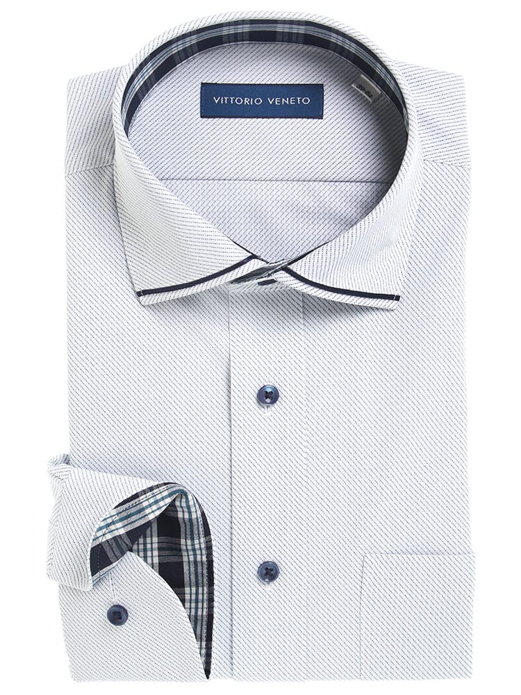 VITTORIO VENETO (ヴィットリオヴェネト) 形態安定 ワイドカラー 袖裏デザイン 長袖 ニット ワイシャツ カッターシャツ BASICBODY