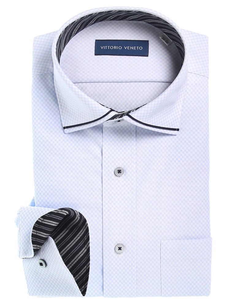 VITTORIO VENETO (ヴィットリオヴェネト) 形態安定 ワイドカラー 袖裏デザイン 長袖 ニット ワイシャツ カッターシャツ BASICBODY