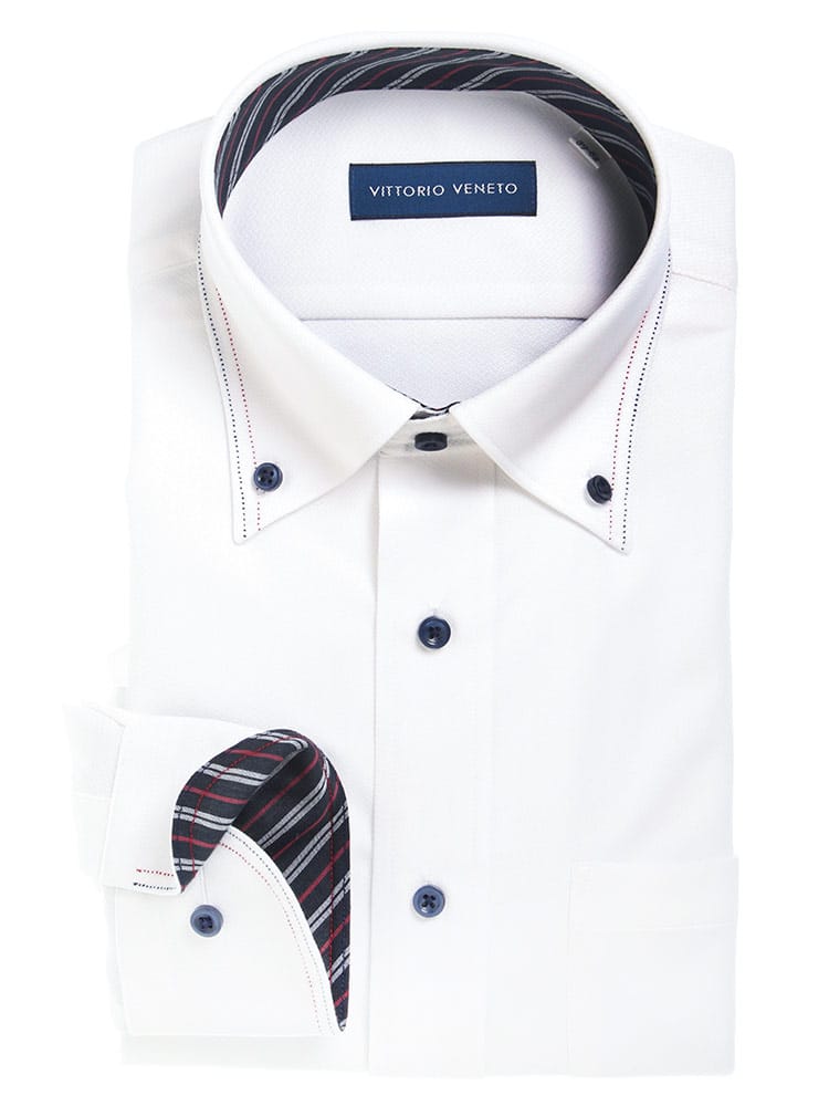 VITTORIO VENETO (ヴィットリオヴェネト) 形態安定 ボタンダウン 袖裏デザイン 長袖 ニット ワイシャツ カッターシャツ BASICBODY