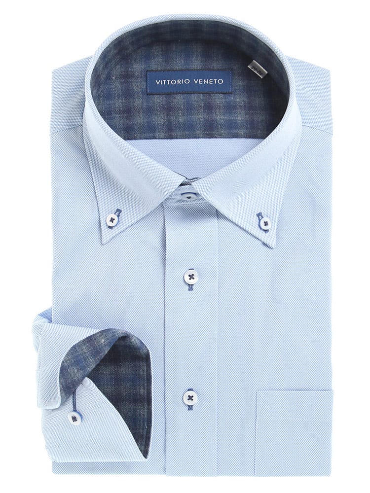 VITTORIO VENETO (ヴィットリオヴェネト) 形態安定 ボタンダウン 袖裏デザイン 長袖 ニット ワイシャツ カッターシャツ BASICBODY