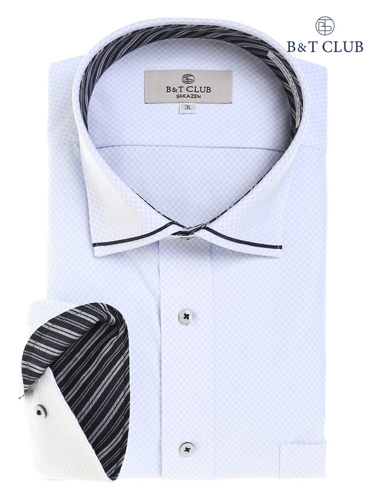 大きいサイズ メンズ B＆T CLUB (ビーアンドティークラブ) 形態安定 袖裏デザイン ワイドカラー ニット 長袖 シャツ RELAXBODY