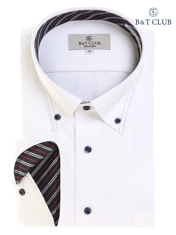 大きいサイズ メンズ B＆T CLUB (ビーアンドティークラブ) 形態安定 袖裏デザイン ボタンダウン ニット 長袖 シャツ RELAXBODY