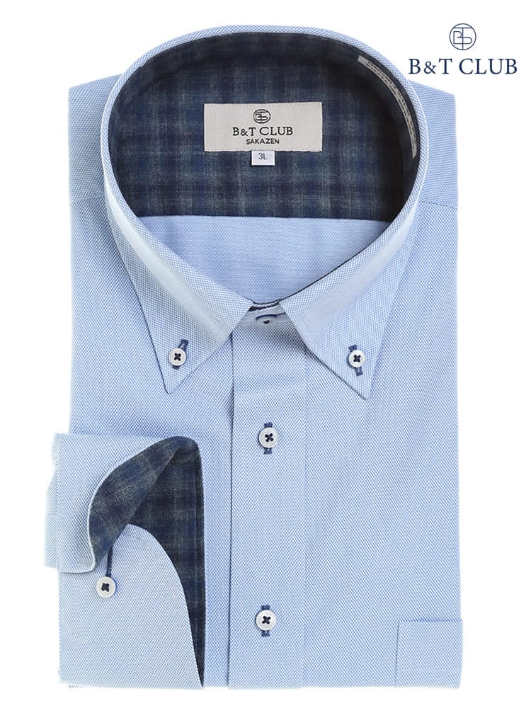 大きいサイズ メンズ B＆T CLUB (ビーアンドティークラブ) 形態安定 袖裏デザイン ボタンダウン ニット 長袖 シャツ RELAXBODY