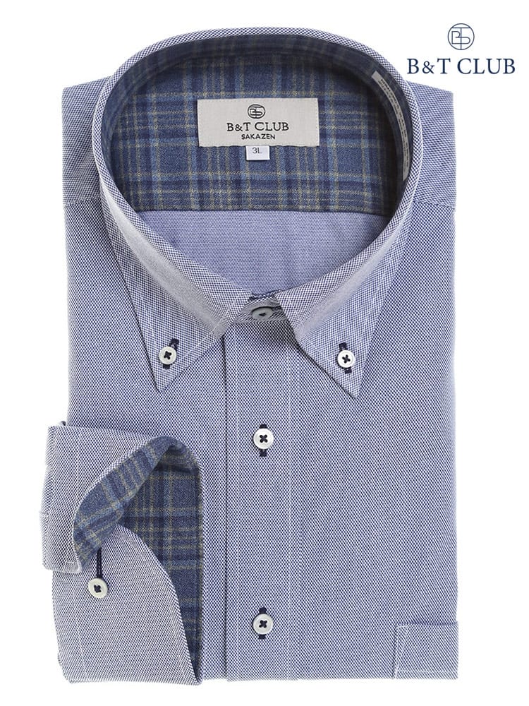 大きいサイズ メンズ B＆T CLUB (ビーアンドティークラブ) 形態安定 袖裏デザイン ボタンダウン ニット 長袖 シャツ RELAXBODY