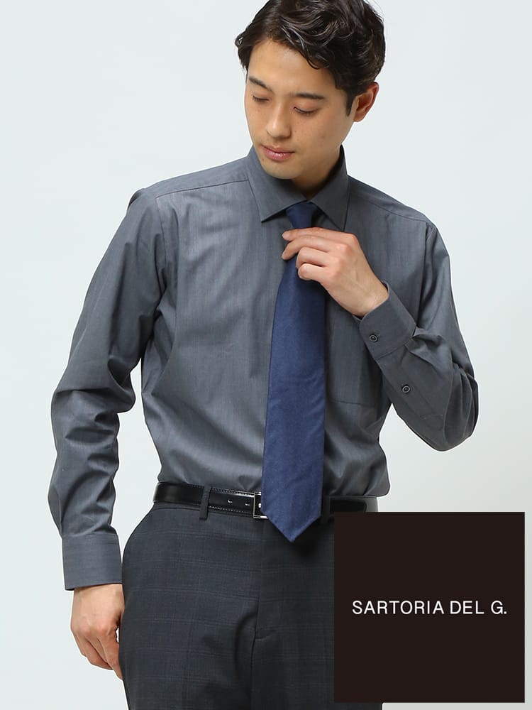 SARTORIA DEL GROSSO (サルトリアデルグロッソ) 形態安定 ストレッチ ソラーロ スリム 細身 ワイドカラー 長袖 ワイシャツ カッターシャツ