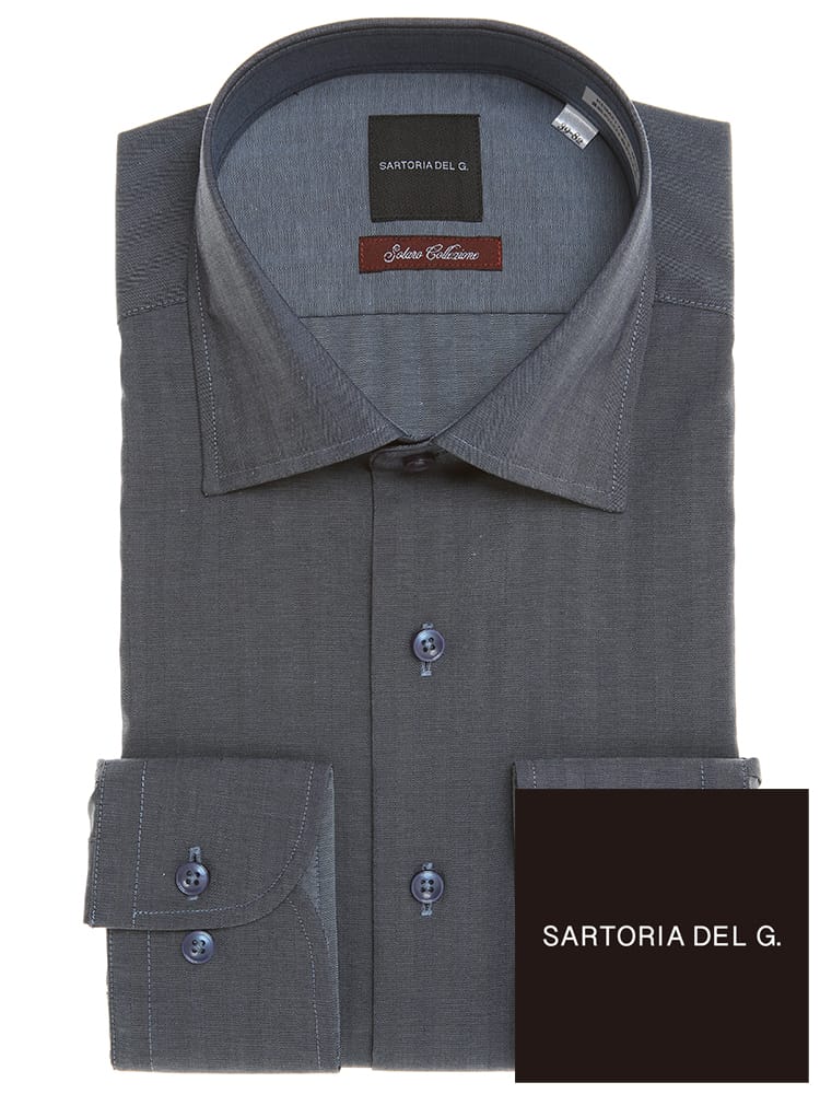 SARTORIA DEL GROSSO (サルトリアデルグロッソ) 形態安定 ストレッチ ソラーロ スリム 細身 ワイドカラー 長袖 ワイシャツ カッターシャツ