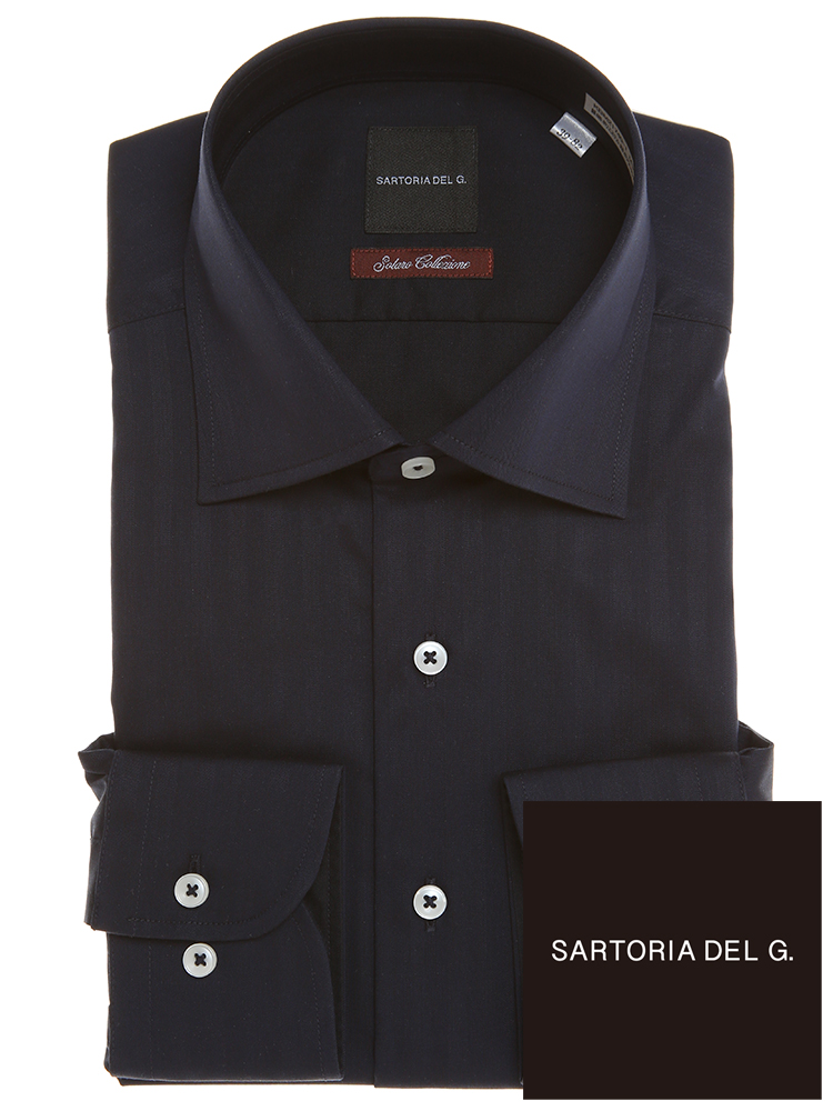 SARTORIA DEL GROSSO (サルトリアデルグロッソ) 形態安定 ストレッチ ソラーロ スリム 細身 ワイドカラー 長袖 ワイシャツ カッターシャツ