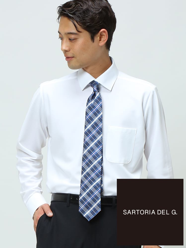 SARTORIA DEL GROSSO (サルトリアデルグロッソ) 形態安定 ワイドカラー ニット スリム 細身 長袖 ワイシャツ カッターシャツ SLIMBODY sdgknity
