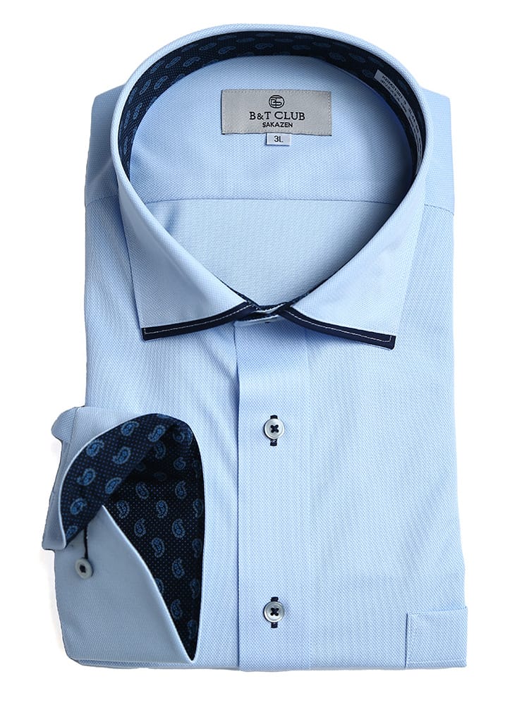 大きいサイズ メンズ B＆T CLUB ビーアンドティークラブ 形態安定 ニットデザイン ワイドカラー 長袖 ワイシャツ カッターシャツ RELAXBODY