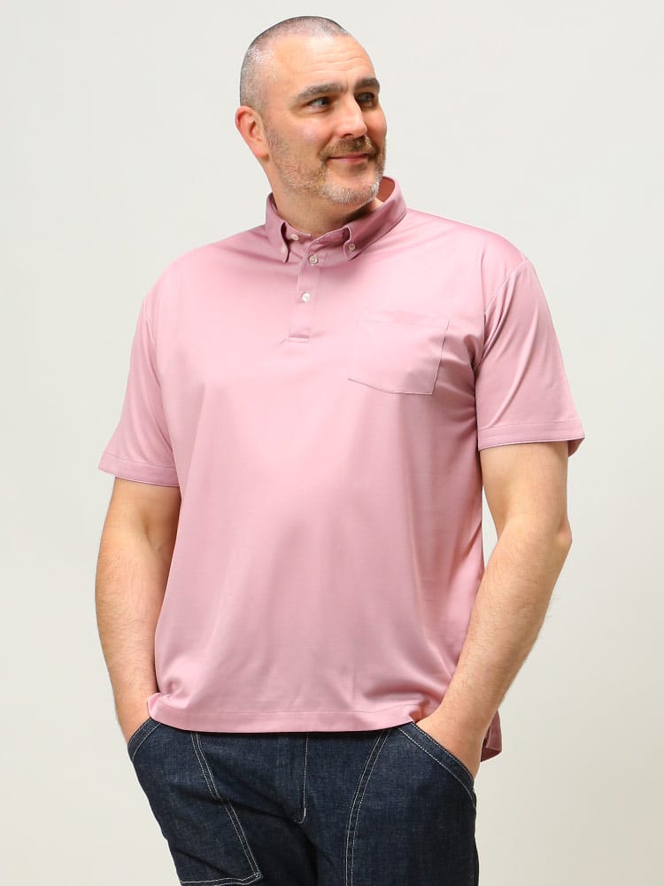 在庫処分 返品交換不可 大きいサイズ メンズ B＆T CLUB (ビーアンドティークラブ) Wフェイスニット 吸水速乾 ボタンダウン 半袖 ポロシャツ