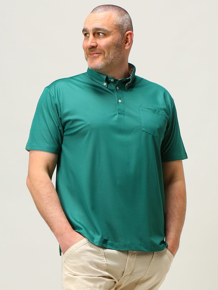 在庫処分 返品交換不可 大きいサイズ メンズ B＆T CLUB (ビーアンドティークラブ) Wフェイスニット 吸水速乾 ボタンダウン 半袖 ポロシャツ