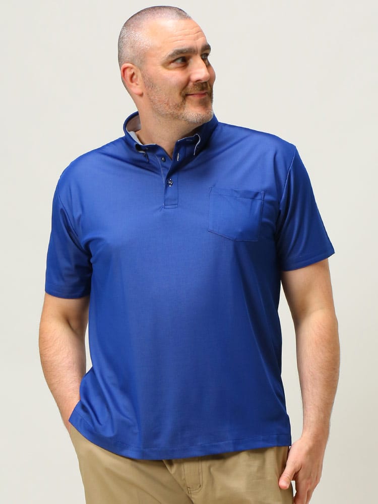 在庫処分 返品交換不可 大きいサイズ メンズ B＆T CLUB (ビーアンドティークラブ) Wフェイスニット 吸水速乾 ボタンダウン 半袖 ポロシャツ