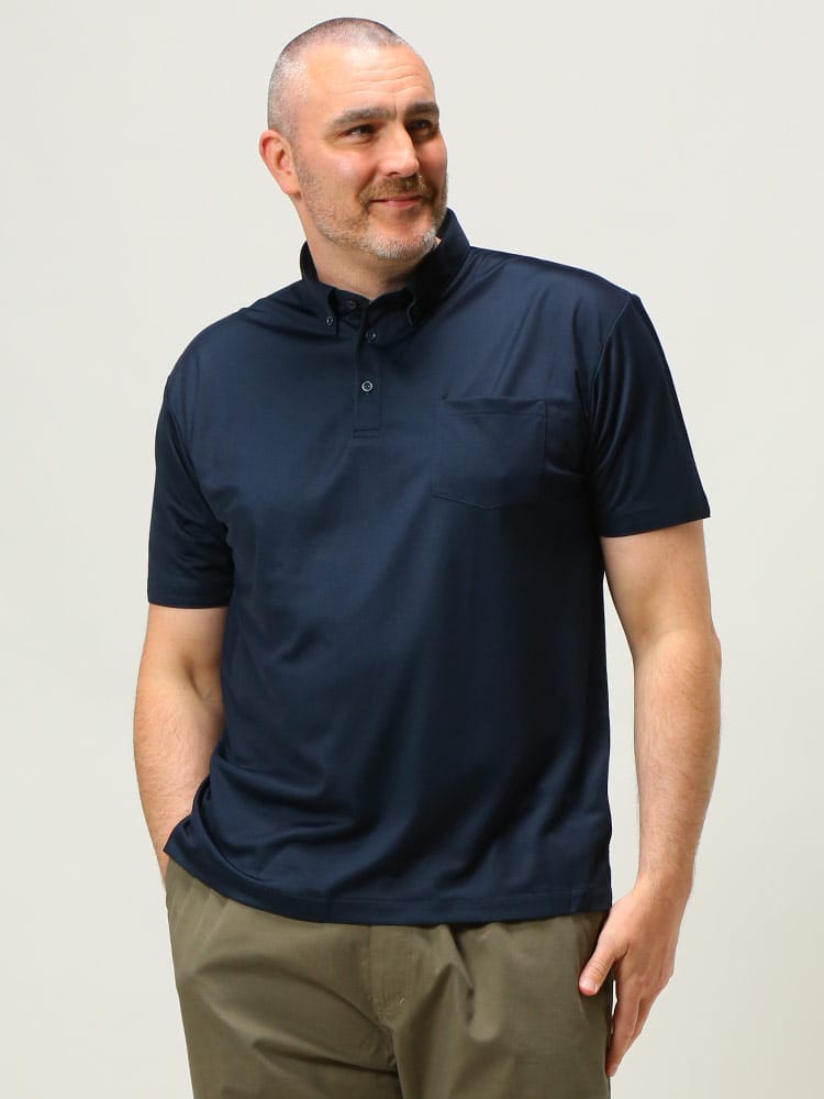 在庫処分 返品交換不可 大きいサイズ メンズ B＆T CLUB (ビーアンドティークラブ) Wフェイスニット 吸水速乾 ボタンダウン 半袖 ポロシャツ