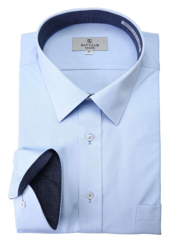 大きいサイズ メンズ B＆T CLUB (ビーアンドティークラブ) 裏デザイン ワイドカラー 長袖 ニット ワイシャツ カッターシャツ RELAX BODY