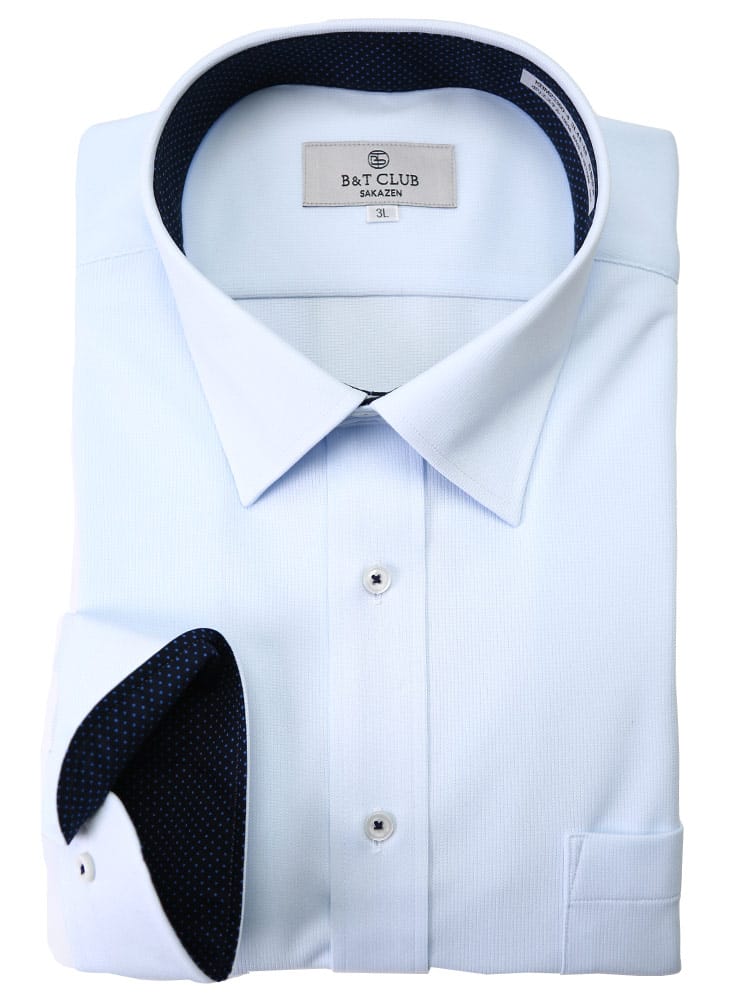 大きいサイズ メンズ B＆T CLUB (ビーアンドティークラブ) 裏デザイン ワイドカラー 長袖 ニット ワイシャツ カッターシャツ RELAX BODY