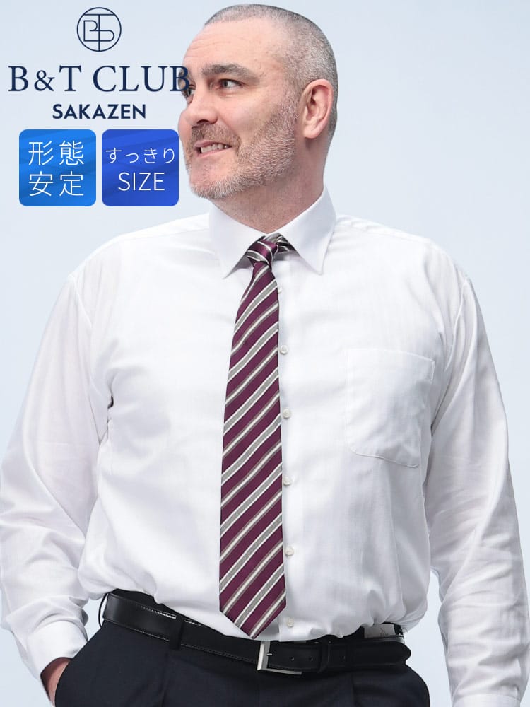 長袖 ワイシャツ 形態安定 綿100％ ワイドカラー SLIMBODY スリムボディ トップス オールシーズン ノーアイロン 細身 3L 4L 5L 大きいサイズ メンズ ビジネス