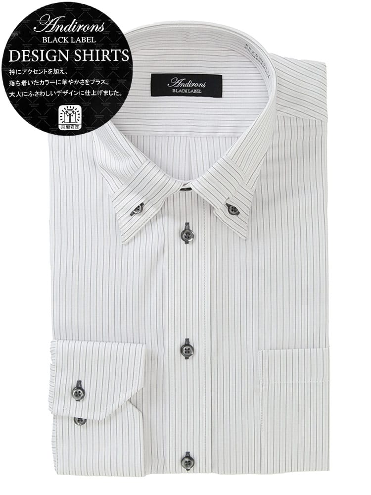 長袖 ワイシャツ メンズ ビジネス 紳士 形態安定 襟デザイン ボタンダウン BASICBODY Yシャツ オールシーズン ANDIRONS アンディロンズ