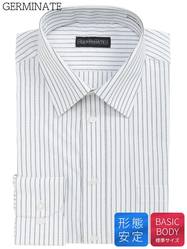 ワイシャツ 長袖 形態安定 ストライプ レギュラーカラー BASICBODY 形態安定 オールシーズン メンズ ビジネス 紳士