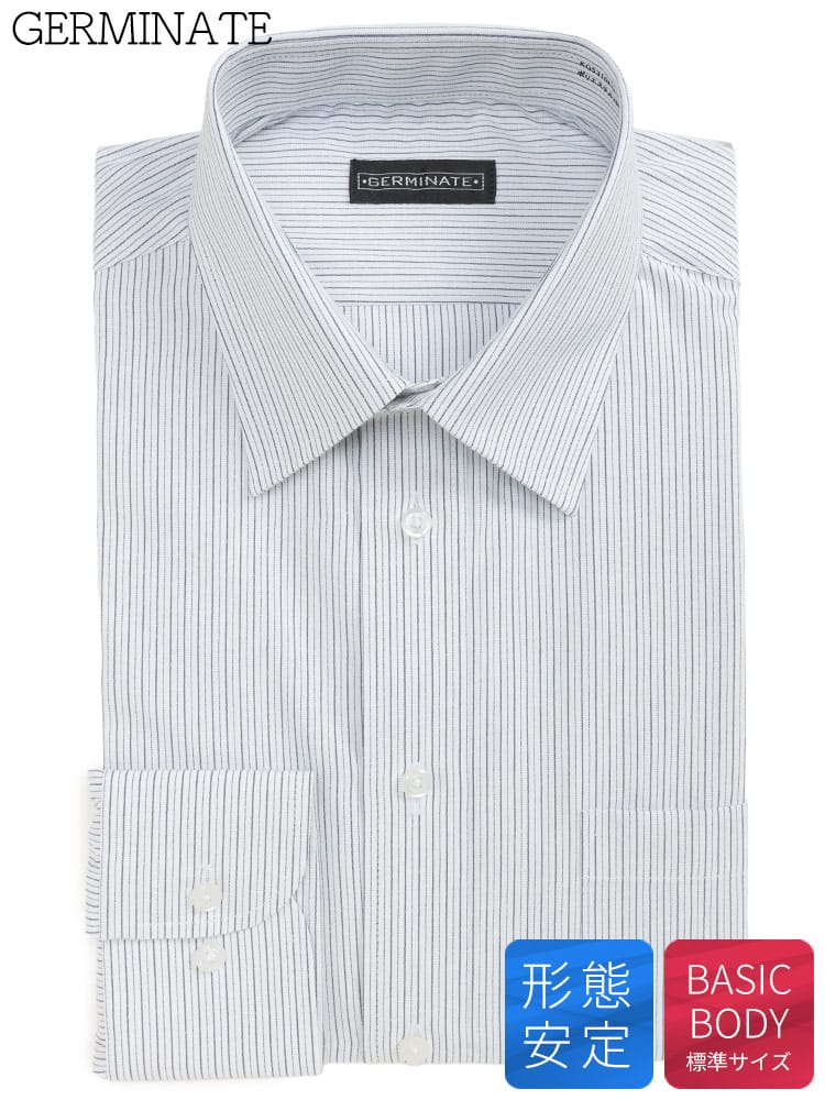 ワイシャツ 長袖 形態安定 ストライプ レギュラーカラー BASICBODY 形態安定 オールシーズン メンズ ビジネス 紳士
