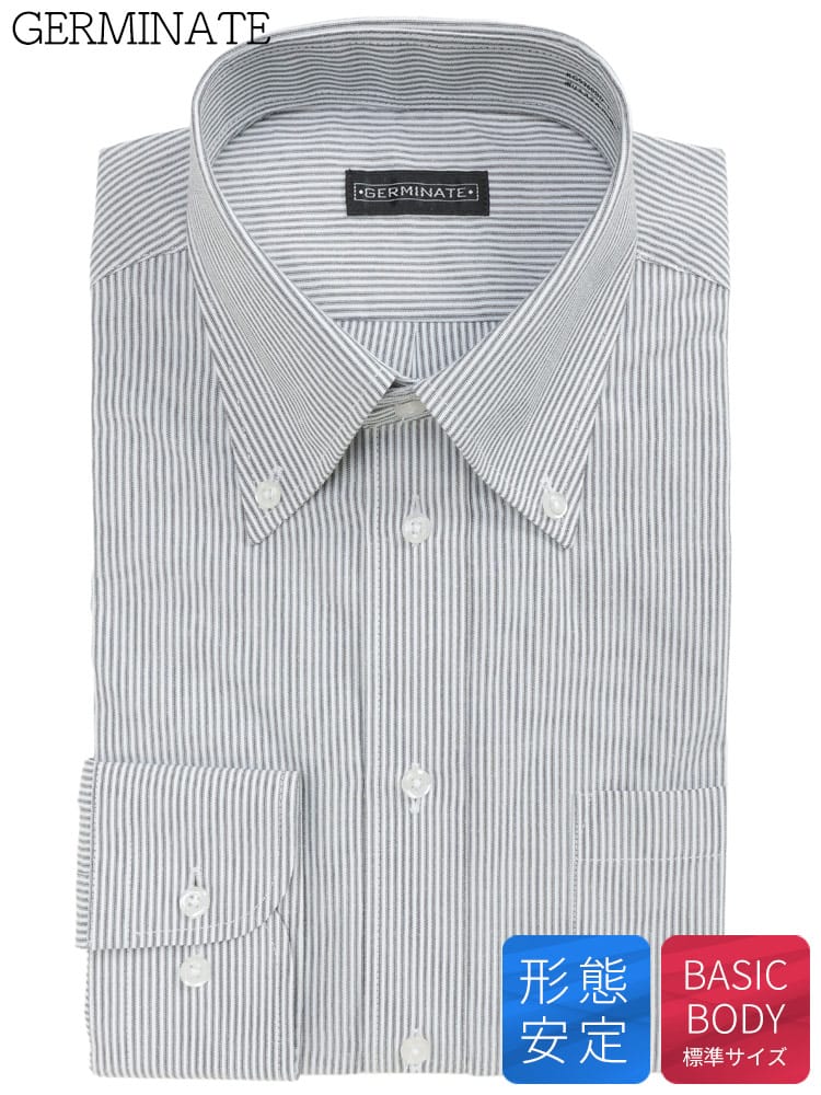 ワイシャツ 長袖 形態安定 ストライプ ボタンダウン BASICBODY 形態安定 オールシーズン メンズ ビジネス 紳士