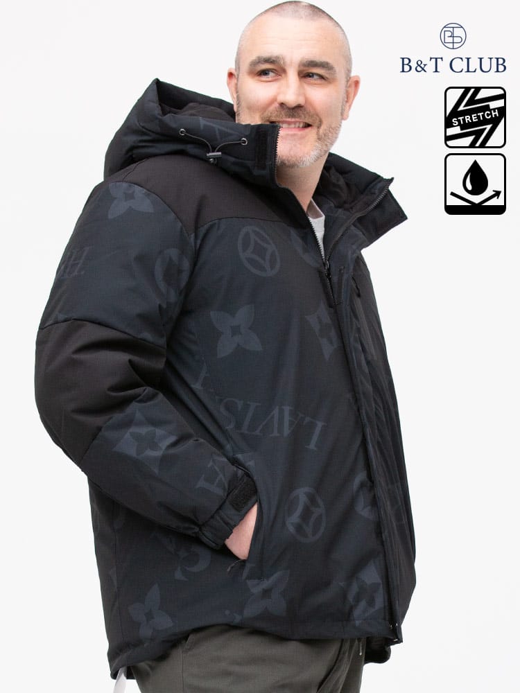 大きいサイズ メンズ B＆T CLUB (ビーアンドティークラブ) ストレッチ 撥水 切り替え フード フルジップ 中綿 ジャケット