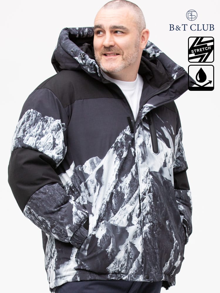 大きいサイズ メンズ B＆T CLUB (ビーアンドティークラブ) ストレッチ 撥水 切り替え フード フルジップ 中綿 ジャケット