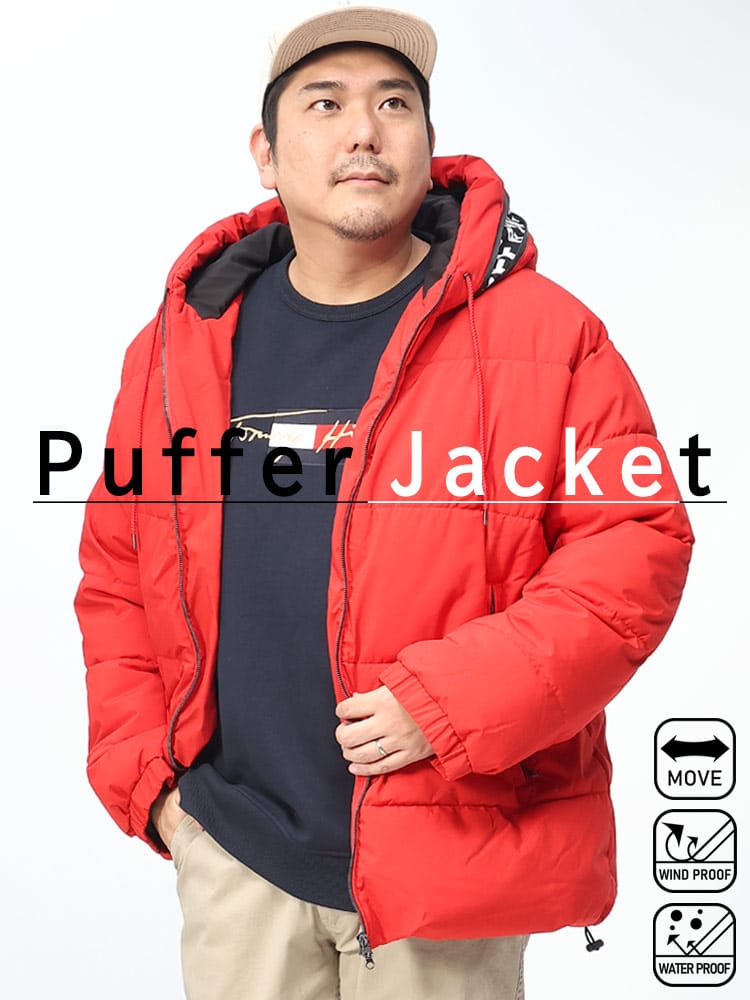 アウター 中綿ジャケット 撥水 防風 フード ロゴ フルジップ ショートアウター 大きいサイズ メンズ アウトドア  (B＆T CLUB) ビーアンドティークラブ