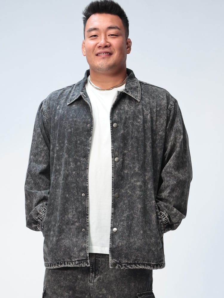 デニムコーチジャケット ウォッシュ加工 フルボタン アウター ブルゾン Gジャン ビッグシルエット 大きいサイズ メンズ