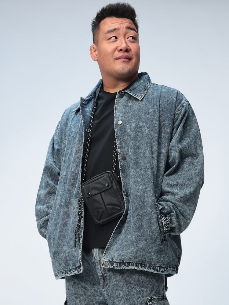 デニムコーチジャケット ウォッシュ加工 フルボタン アウター ブルゾン Gジャン ビッグシルエット 大きいサイズ メンズ