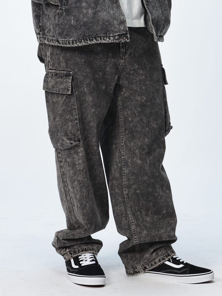 デニムカーゴパンツ ウォッシュ加工 ジップフライ ボトムス ロング ジーパン ジーンズ 大きいサイズ メンズ