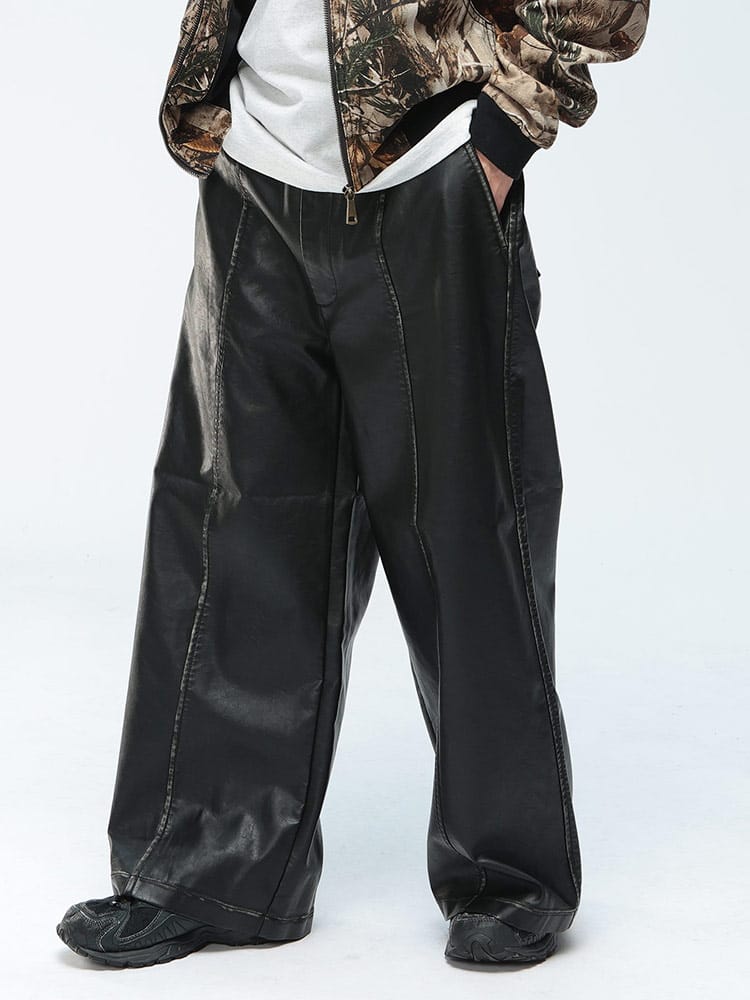 JUNGLE STORM (ジャングルストーム) ヴィンテージ加工 合成皮革 ワイドパンツ 820784 メンズ ユニセックス ボトムス パンツ ロングパンツ 合皮 