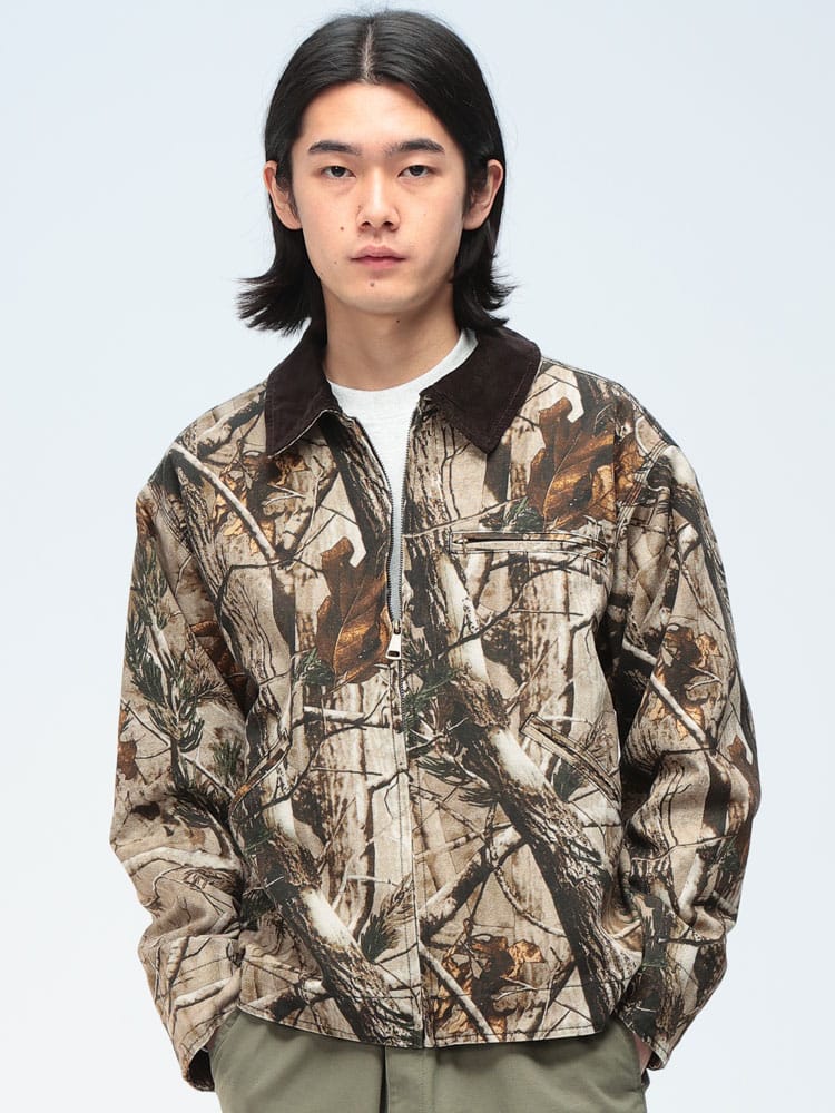 JUNGLE STORM (ジャングルストーム) カモフラージュ 裏地メッシュ 衿コール天 フルジップ ジャケット 320444 メンズ ユニセックス トップス アウター ジャケット ブルゾン リアルツリー カモフラ 総柄 AWmust-have