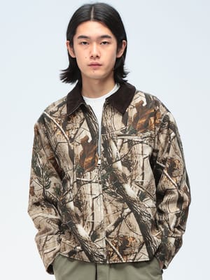 JUNGLE STORM (ジャングルストーム) カモフラージュ 裏地メッシュ 衿コール天 フルジップ ジャケット 320444 メンズ ユニセックス トップス アウター ジャケット ブルゾン リアルツリー カモフラ 総柄 AWmust-have