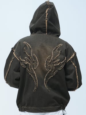 BIKE STAR (バイクスター) フリンジ デニム パーカー トライバルフリンジ フルジップ トップス フード 320460