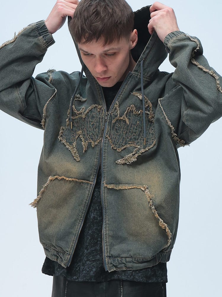 BIKE STAR (バイクスター) フリンジ デニム パーカー トライバルフリンジ フルジップ トップス フード 320460