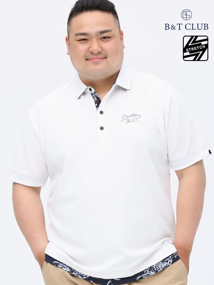大きいサイズ メンズ B＆T CLUB (ビーアンドティークラブ) スラブ 鹿の子 フェイクレイヤード 半袖 ポロシャツ