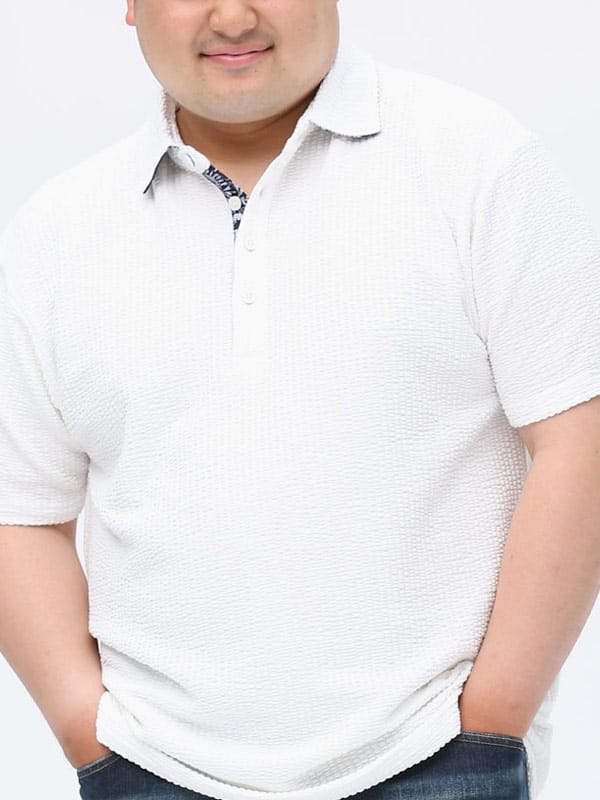 大きいサイズ メンズ B＆T CLUB (ビーアンドティークラブ) サッカー地 襟裏切り替え 半袖 ポロシャツ