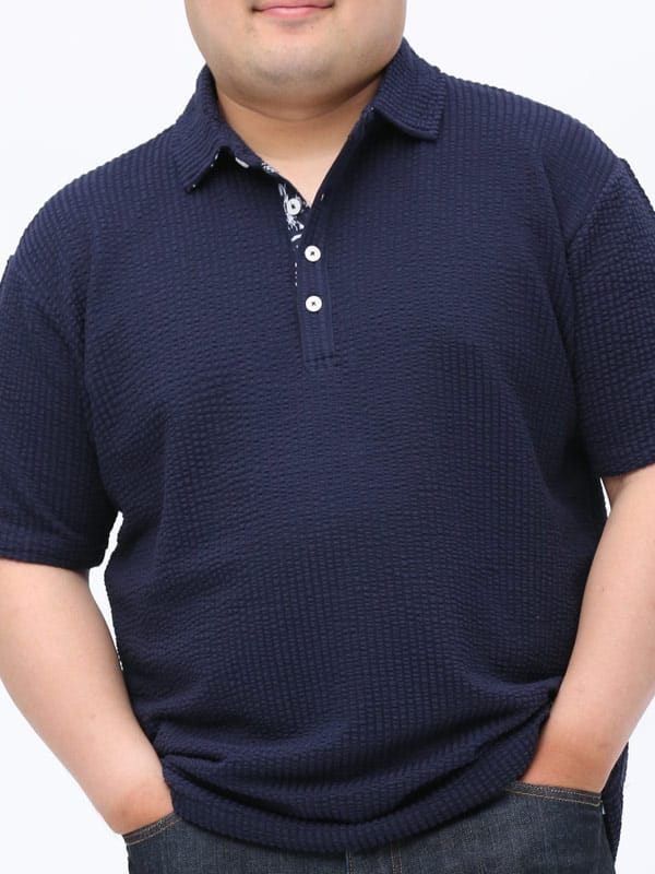 大きいサイズ メンズ B＆T CLUB (ビーアンドティークラブ) サッカー地 襟裏切り替え 半袖 ポロシャツ