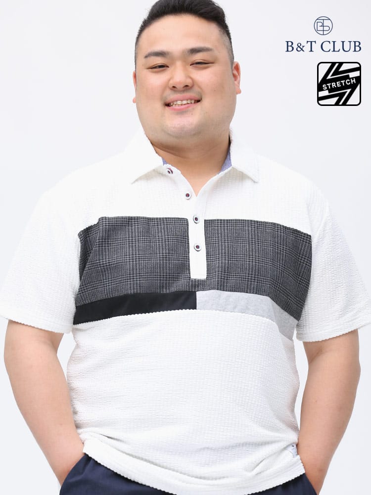 大きいサイズ メンズ B＆T CLUB (ビーアンドティークラブ) サッカー地 切り替え 半袖 ポロシャツ