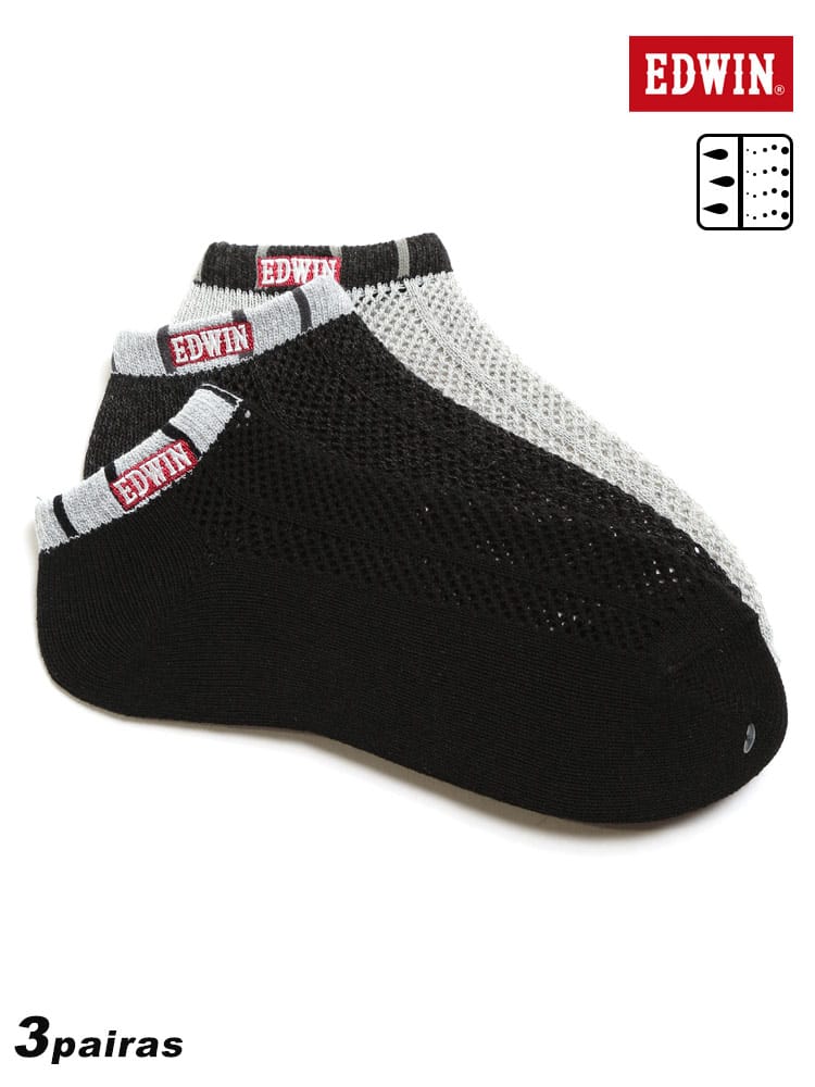 大きいサイズ メンズ EDWIN エドウィン COOL 消臭 吸水速乾 ルミー編み アンクル丈 ソックス 靴下 3足セット