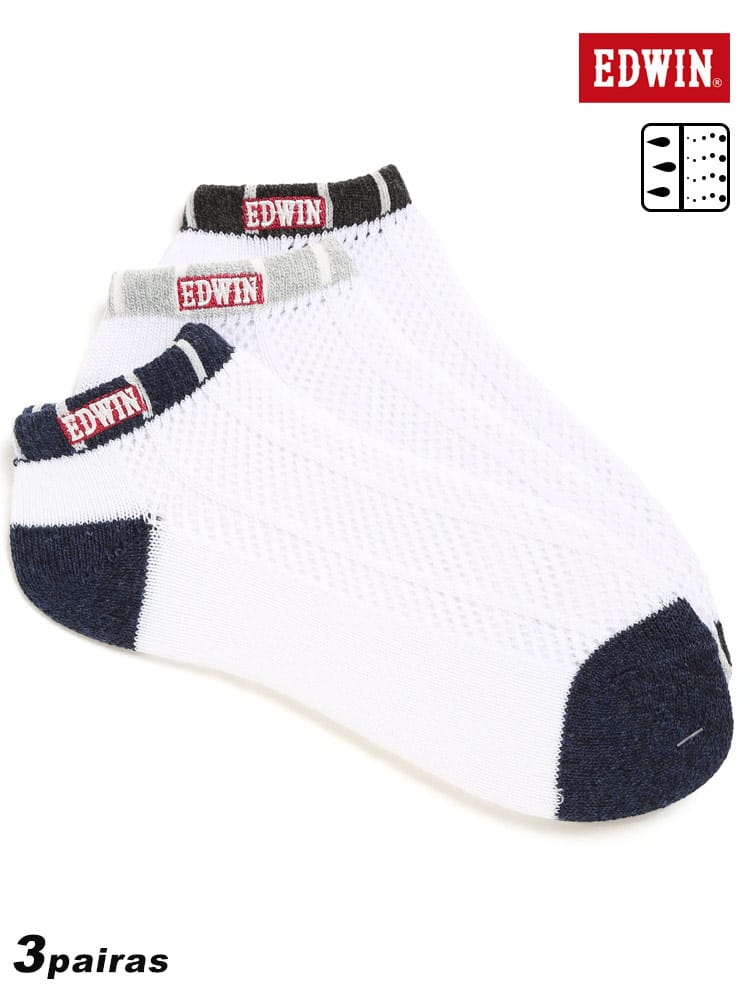 大きいサイズ メンズ EDWIN エドウィン COOL 消臭 吸水速乾 ルミー編み アンクル丈 ソックス 靴下 3足セット