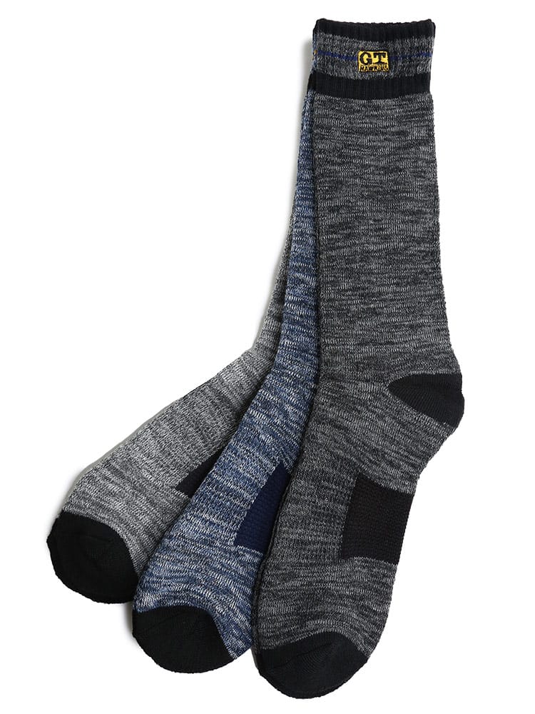 大きいサイズ メンズ G.T.HAWKINS (ジーティーホーキンス) 保温 ライン ロゴ クルーソックス 靴下 3足セット