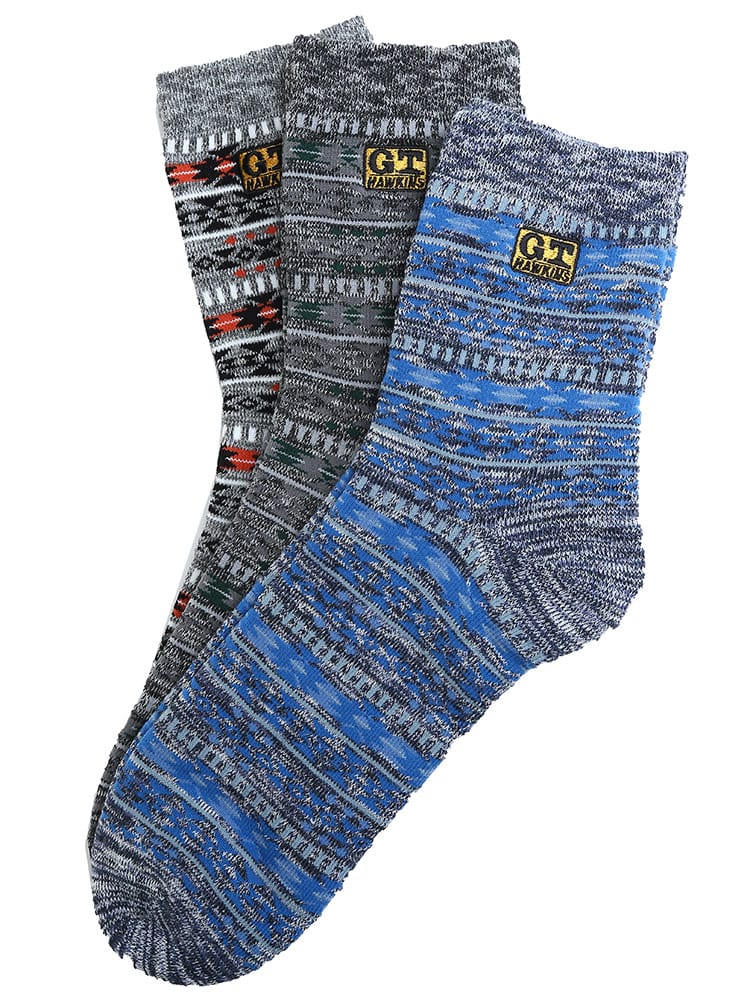 大きいサイズ メンズ G.T.HAWKINS (ジーティーホーキンス) DRYHEAT ノルディック柄 クルーソックス 靴下 3足セット