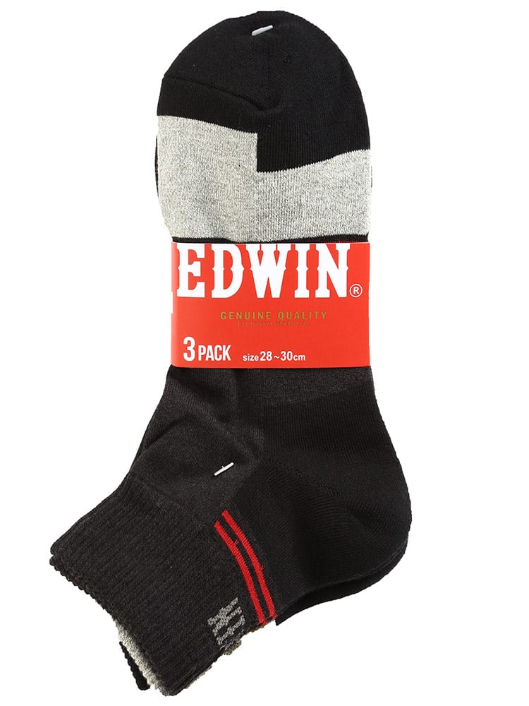 大きいサイズ メンズ EDWIN (エドウィン) ロゴ リブ クォーターソックス 3足セット