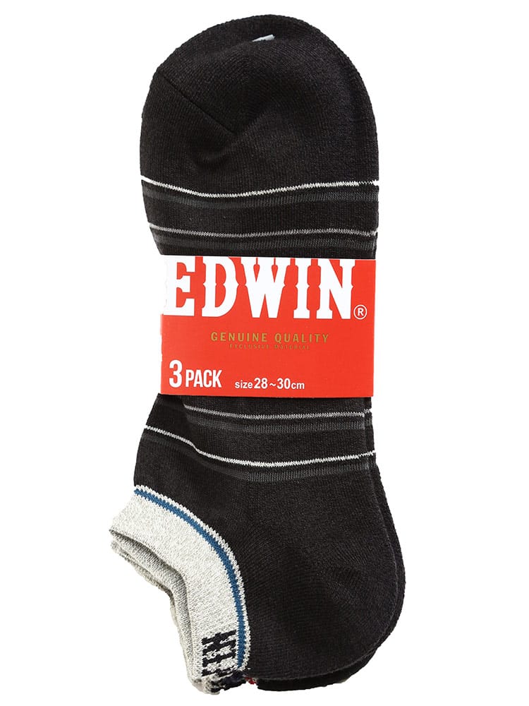 大きいサイズ メンズ EDWIN (エドウィン) ロゴ ライン アンクル丈 ソックス 3足セット