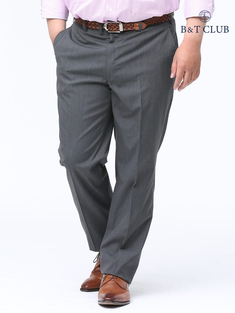 大きいサイズ メンズ B＆T CLUB (ビーアンドティークラブ) 春夏対応 無地 股ずれ防止 シック付き ノータック スラックス DARKGRAY